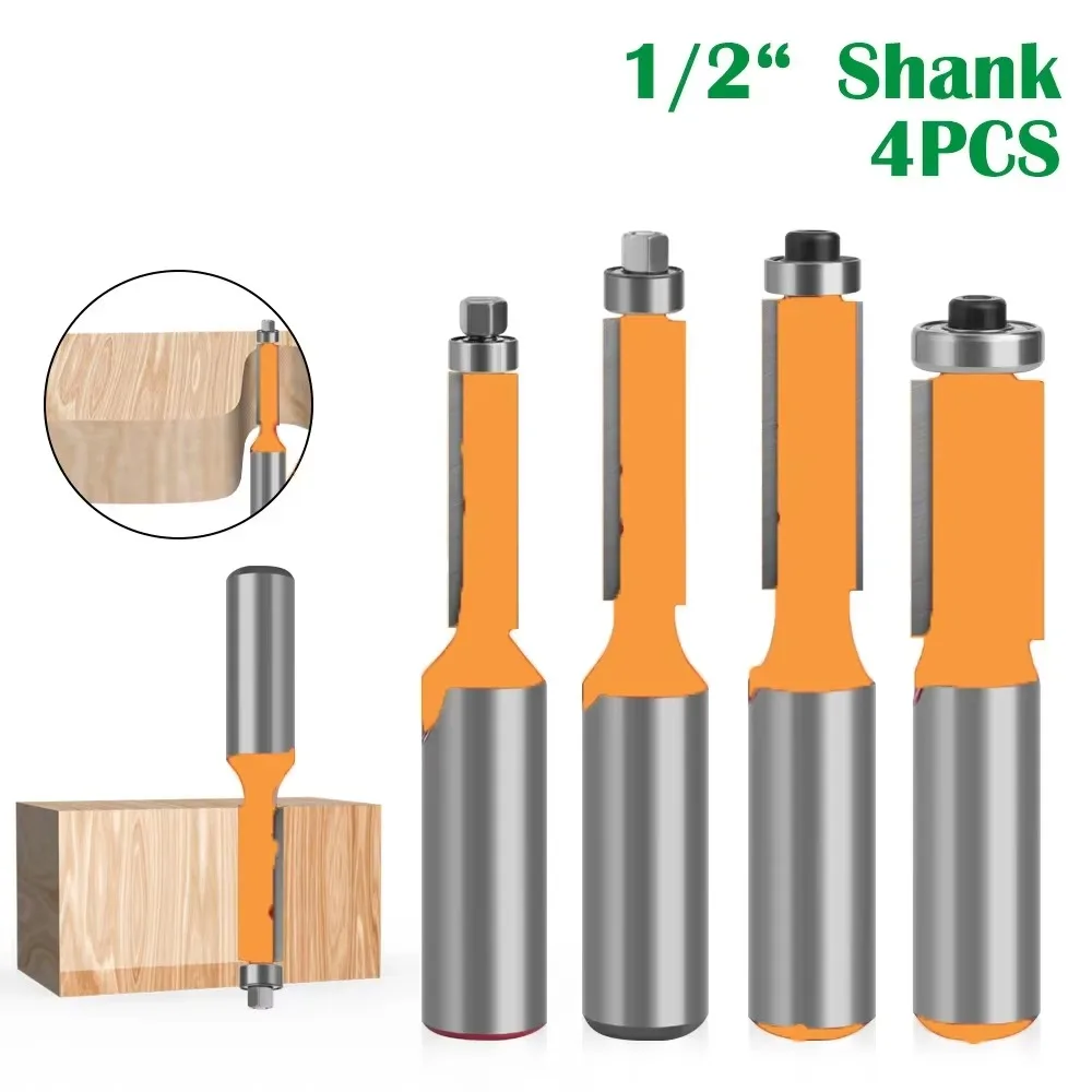 1/2" 12mm Wood Router Bit End Dual Flutes Ball Bearing Flush Router Bit Straight Shank Trim Wood Milling Cutters for Woodworking
