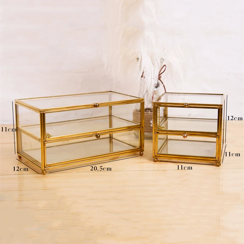 Double Glass Jewelry Box Drawer Storage Display es s Organizer Tray Cosmetic Deskt Decorative