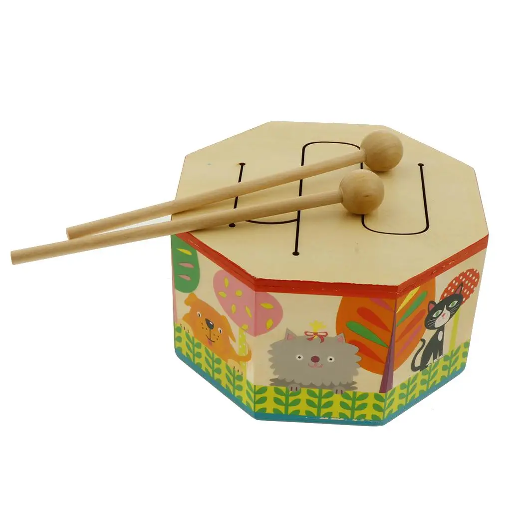 Lindo tambor de madera sonido Beat instrumento musical juguete para regalo para bebé niño principiante