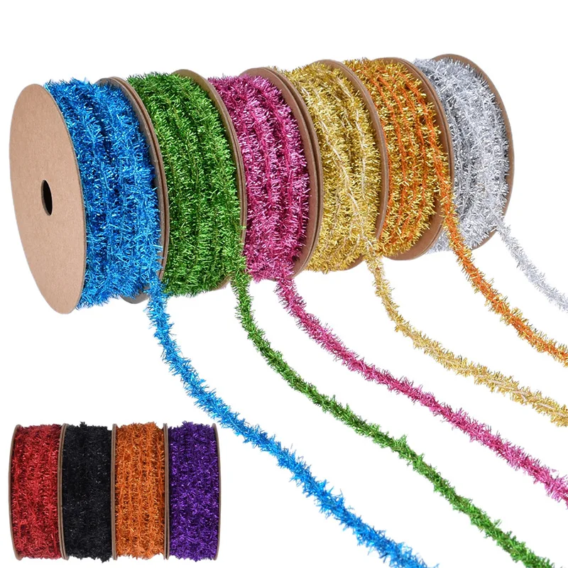 Christmas Tree Gift Packaging Must-edge Woolen Ribbon Decoration Glitter Velvet Christmas Garland Ribbon 10 Yards