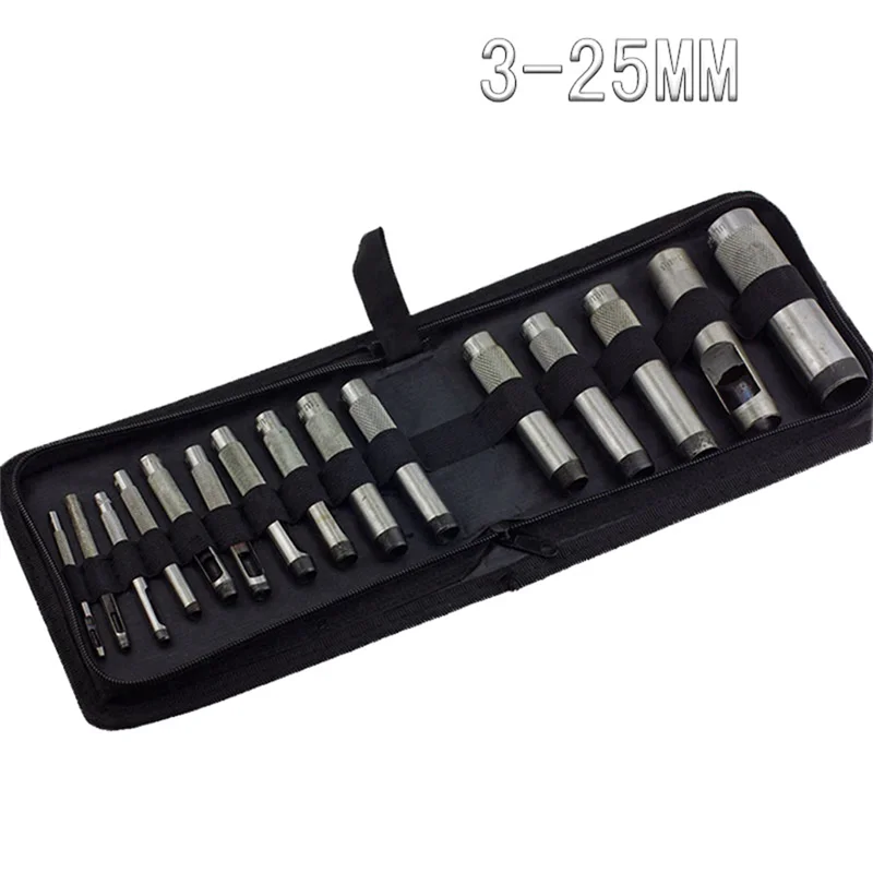 YWDZ-15 Piece Circular Punching Belt Punch Set Silver Metal Is Suitable For Leather Craft Tools