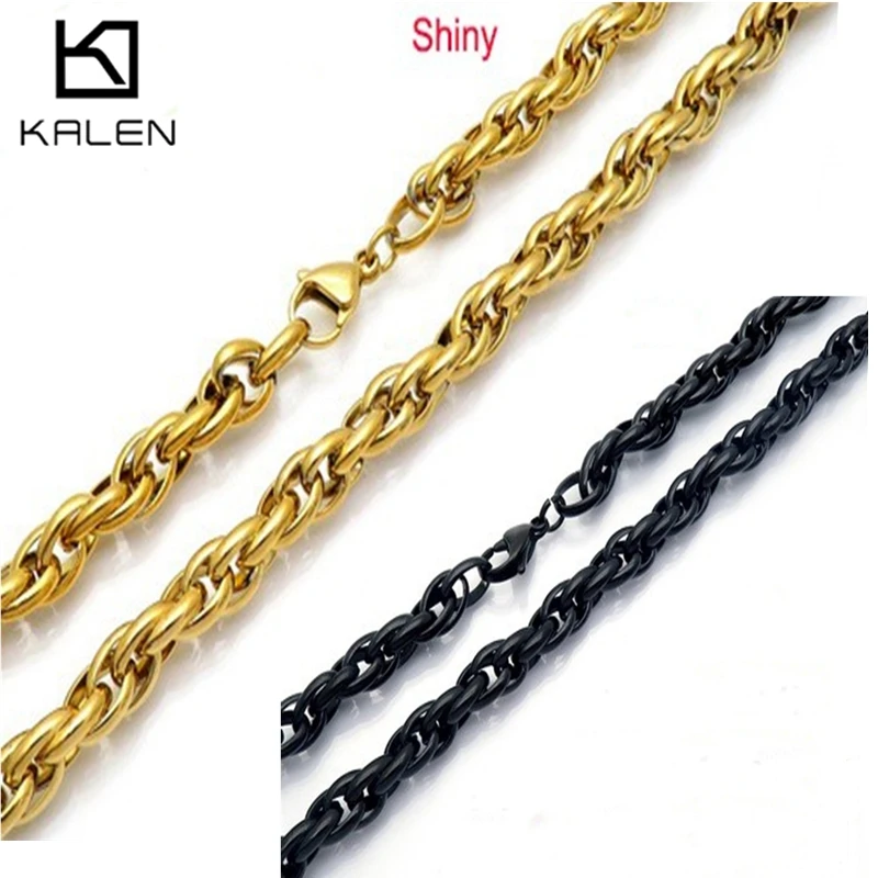 KALEN 7/11MM Stainless Steel Twisted Chain Necklace For Women Men Shiny Two Sizes Three Styles Simple Hand Jewelry Trendy Gift