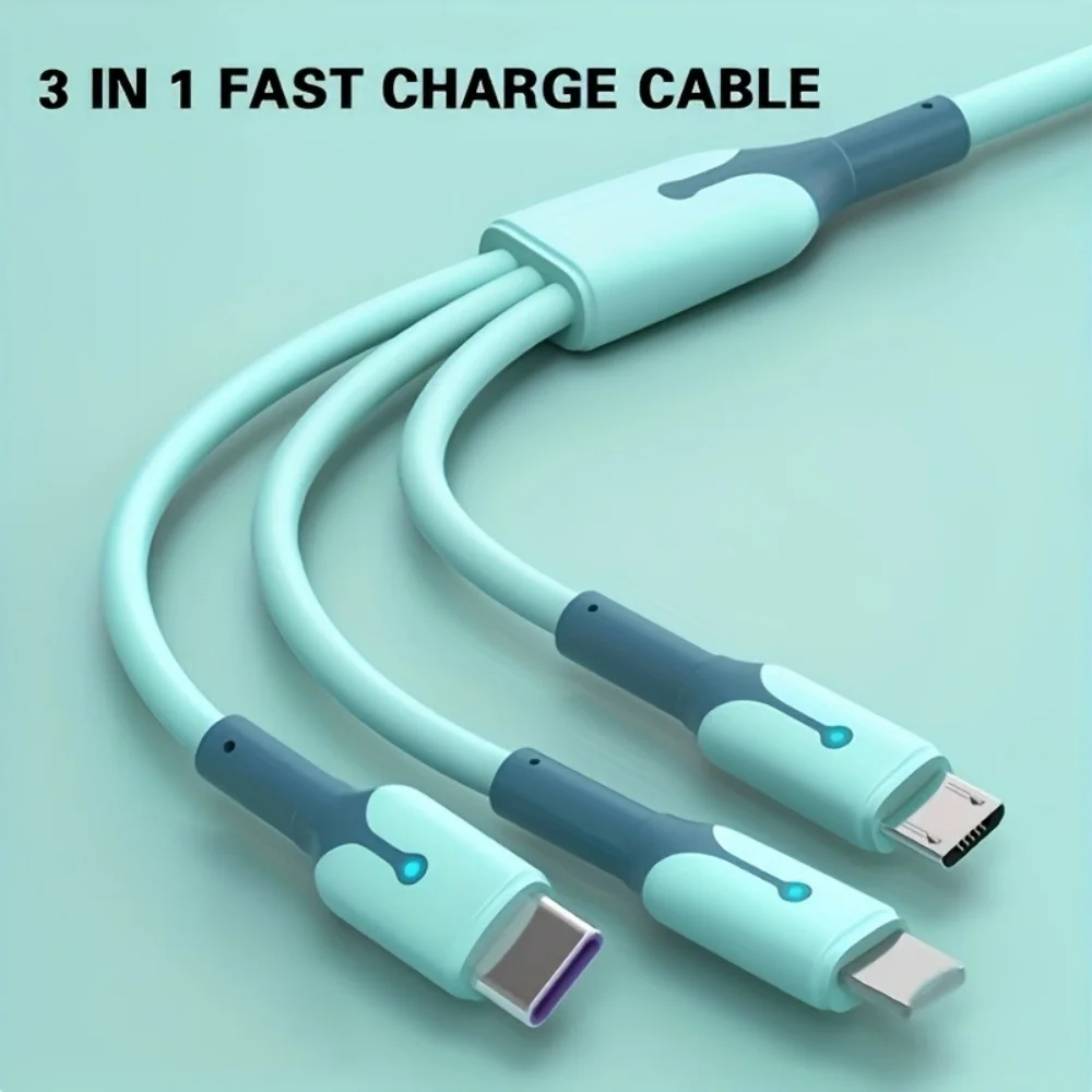 3 In 1 USB Type C Micro USB 3A Fast Charging Mobile Phone Cable Type-C For iPhone Huawei Xiaomi 1m/1.5m Charger Cable Wire Cord