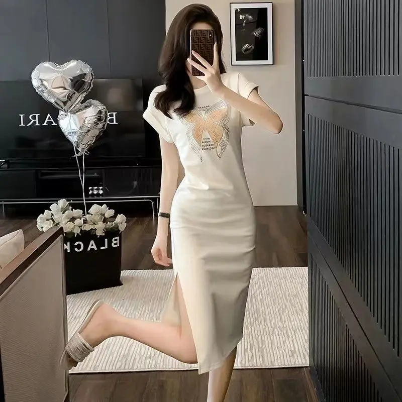 

Women's Short Sleeve Fashion Printed Casual Dresses Summer O-neck Vintage Elegant Knee-Length Dress