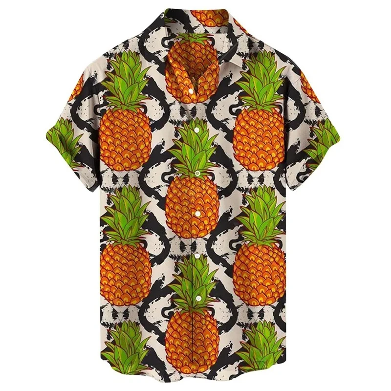 3d Print Tropical Fruits Pineapple Beach Shirt Hawaiian Holiday Lapel Short-sleeved Outdoor Casual Men\'s Shirts Oversized Tops