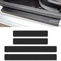 4pcs Universal Carbon Fiber Leather Car Door Sill Protection Film DIY Paste Waterproof Anti Scratch Strip Car Sticker