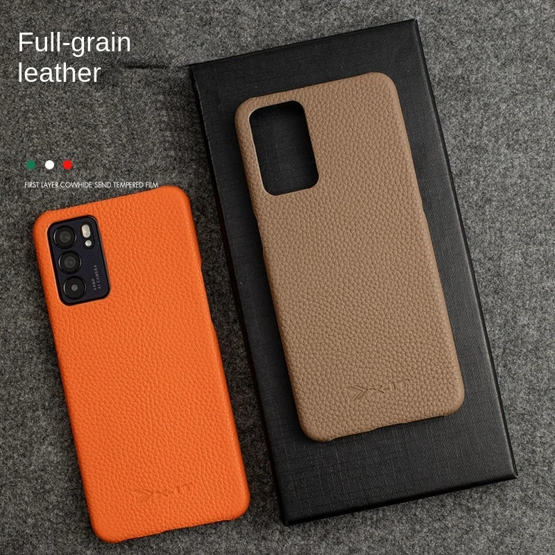 Genuine Cowhide Leather Phone Case for OPPO Find X3 Pro Reno 7 Reno6 Pro+ Reno4 R17 R15 Anti-fall Protective Slim Back Cover