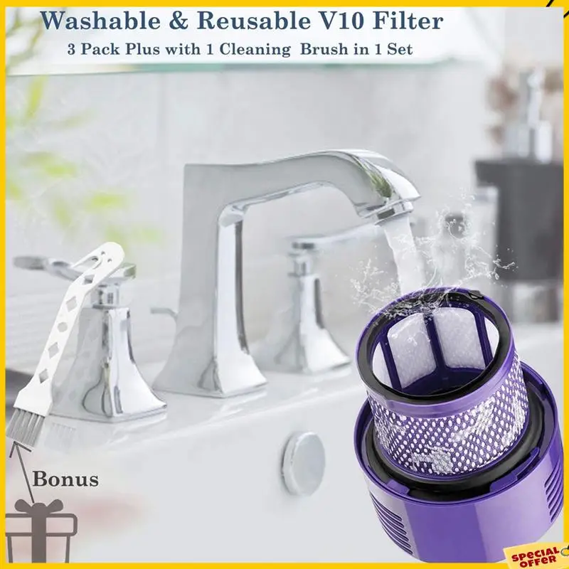 A24P 6 عبوات من فلاتر HEPA البديلة V10 لـ Dyson V10 SV12، رقم الجزء. 969082-01، قابل للغسل وإعادة الاستخدام