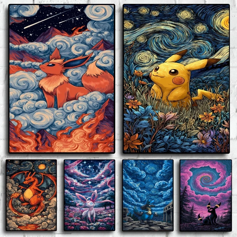 Resin Art Class - キャンバス印刷 ポケモン 星空ポスター ウォールアート モダン リビングルーム
