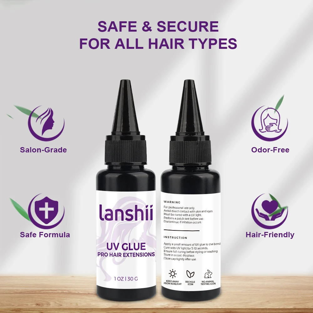 Kit combinato di colla e rimozione per extension UV Lanshii – Colla 2×30 g + Dispositivo di rimozione 2×30 ml + 2 spazzole, cura rapida e rimozione facile