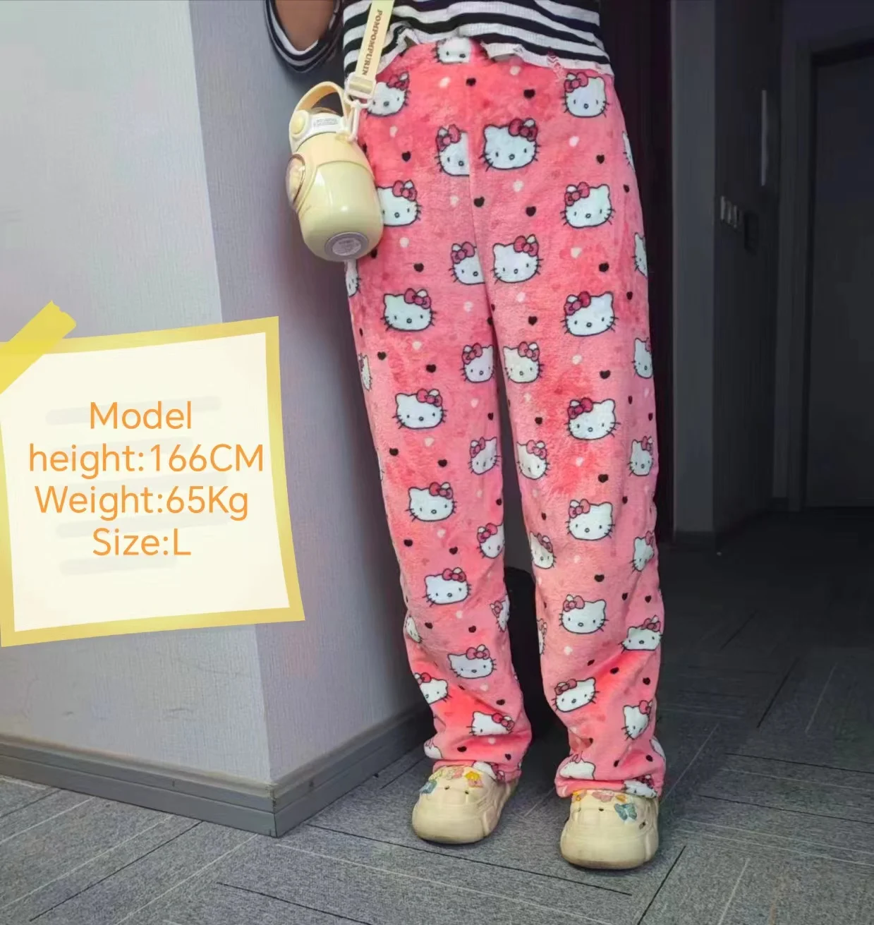 

Sanrio Hello Kitty Y2K Pajamas Pants Anime Flannel Women Warm Woolen Sleep Casual Christmas Halloween Home Pant Autumn Trousers