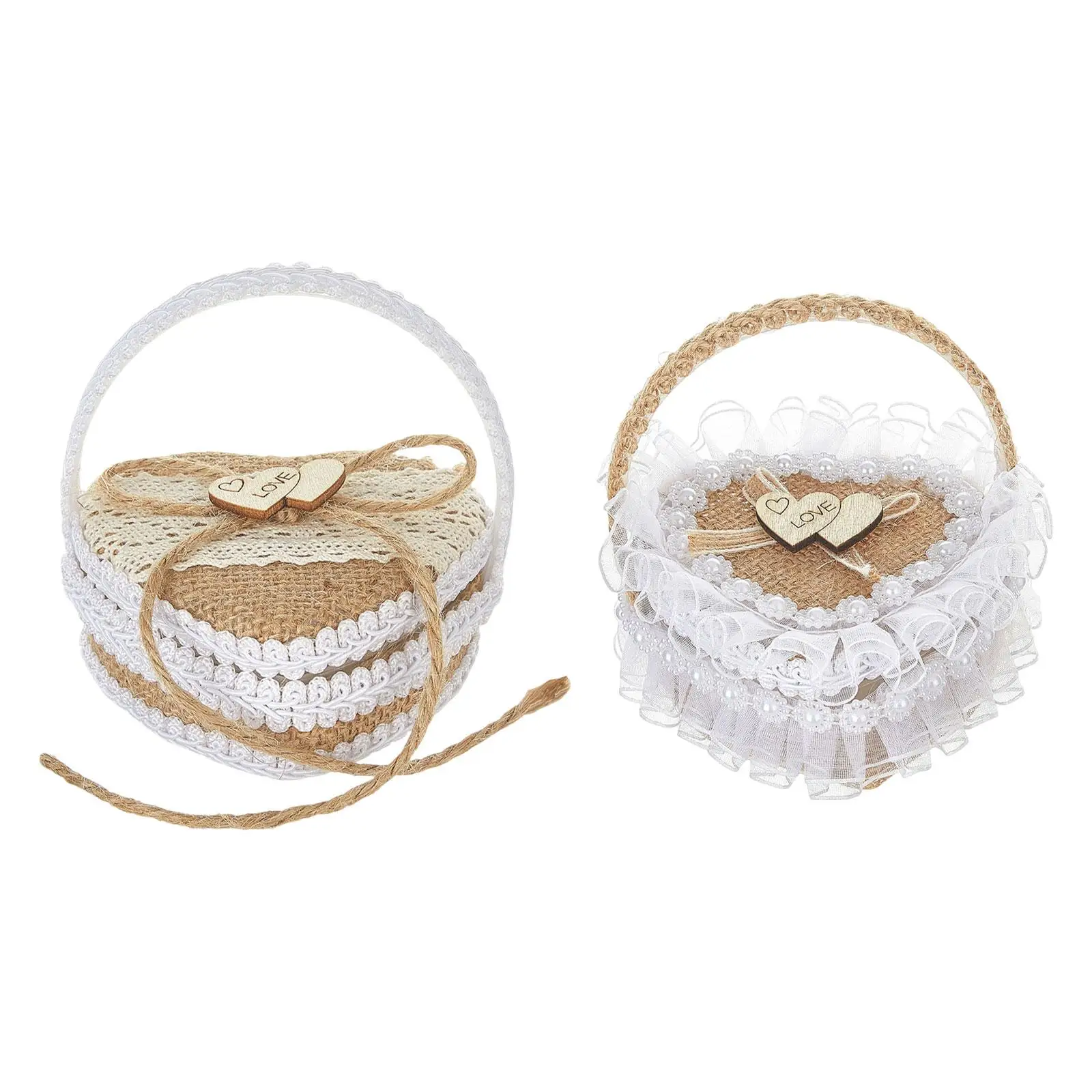 Pudełko na obrączki ślubne, Koszyk dla druhny, Romantyczne i eleganckie, Juta, Pies, Druhna