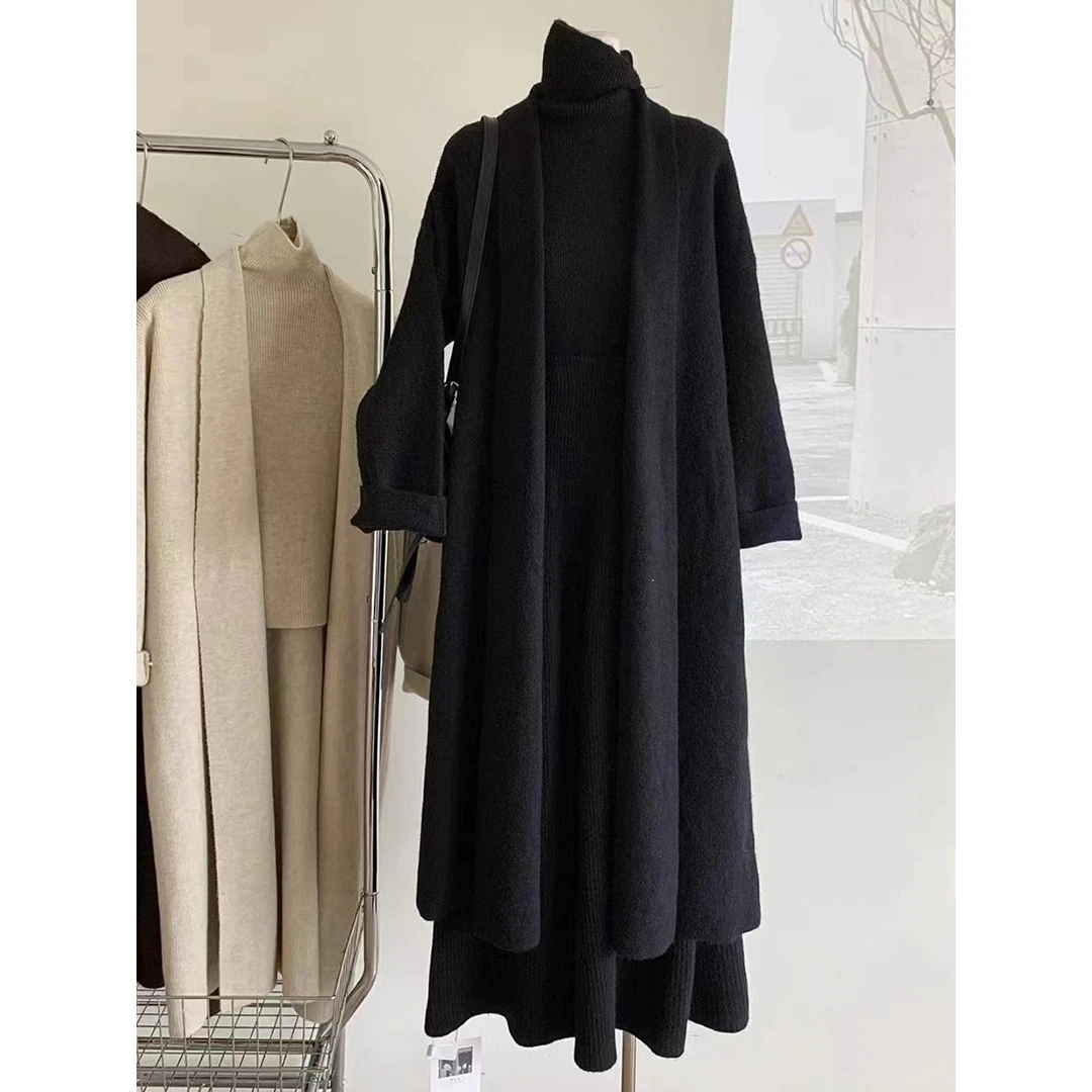 Lazin Sle T-stuk trui set lange herfst winter Faion f rok gebreide trui set Ice Cr kleur pure kleur