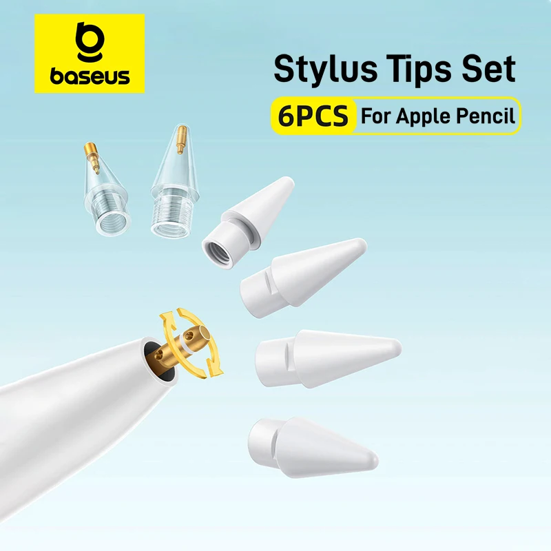 Baseus 6 Pcs Stylus Pen Tips Set for Apple Pencil Pro/2nd/1st Gen Replacement Pencil Nibs for iPad Pen Tips With Storage Case