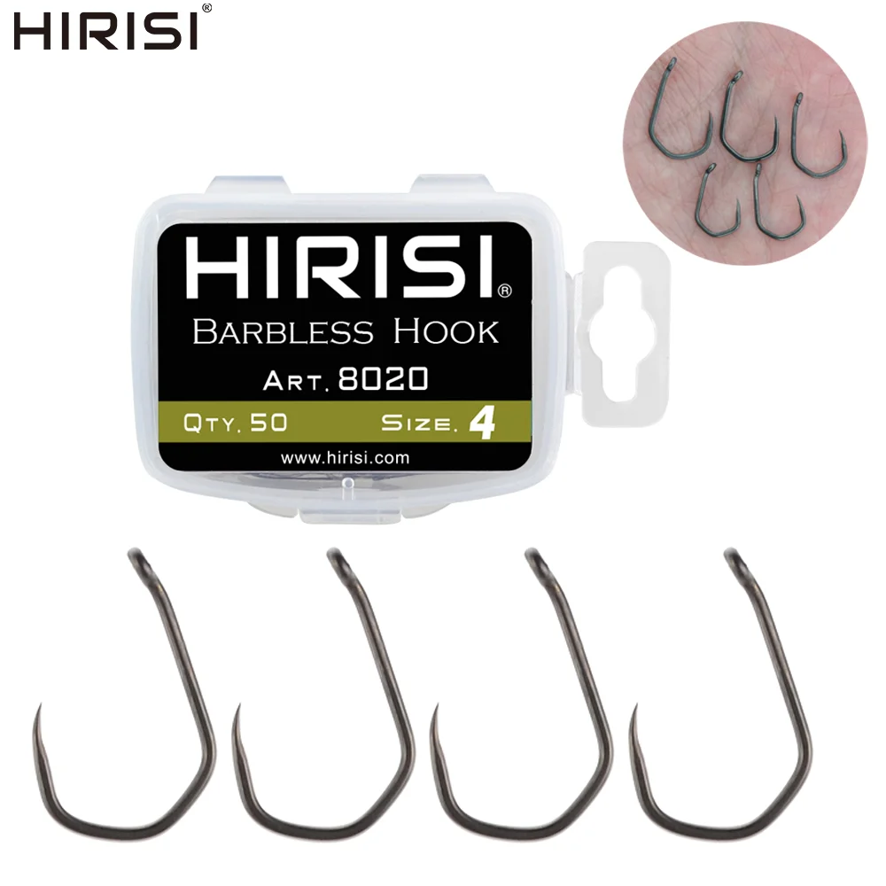 Hirisi 50 Stück PTFE-beschichtete Angelhaken aus Edelstahl mit hohem Kohlenstoffgehalt und Auge 8020 Angelzubehör