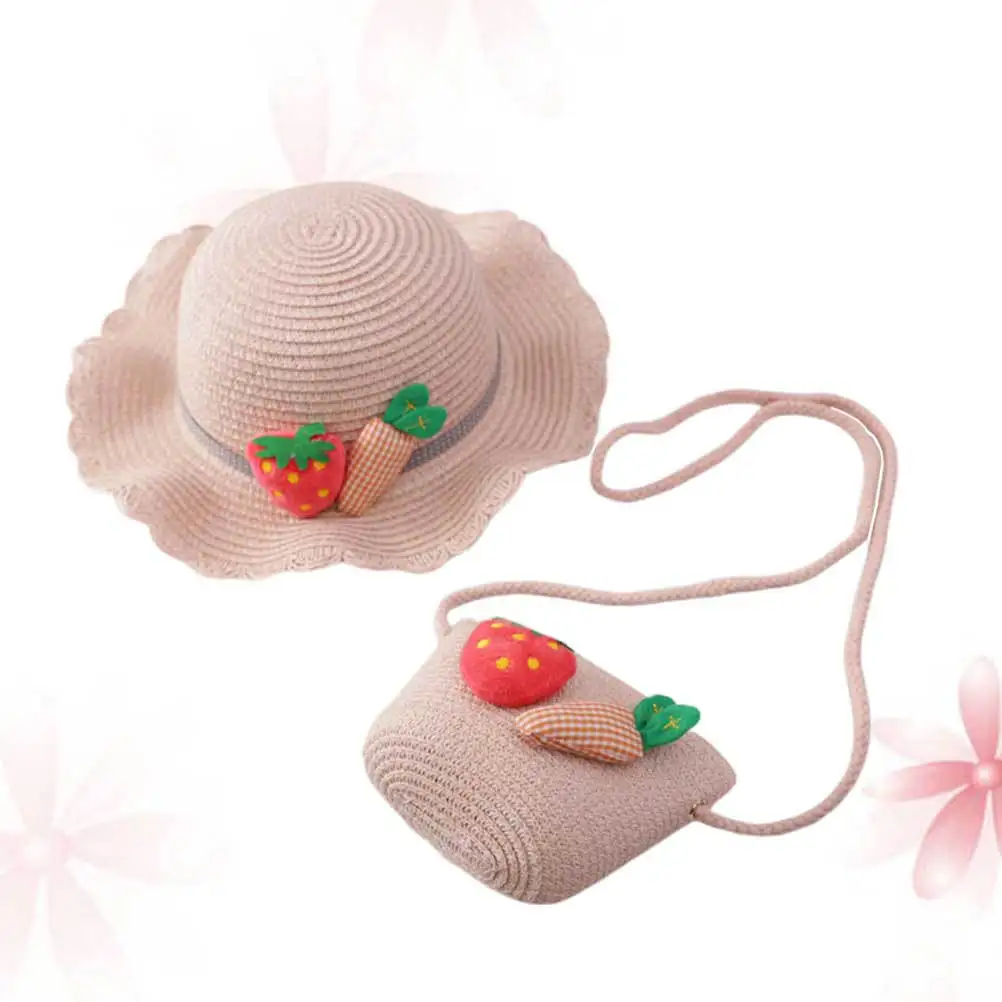 

1Set Kids Straw Sun Hat Pink 54cm Wide Brim Uv Protection Summer Outdoors Beach Hiking Camping Adorable Princess Cosplay