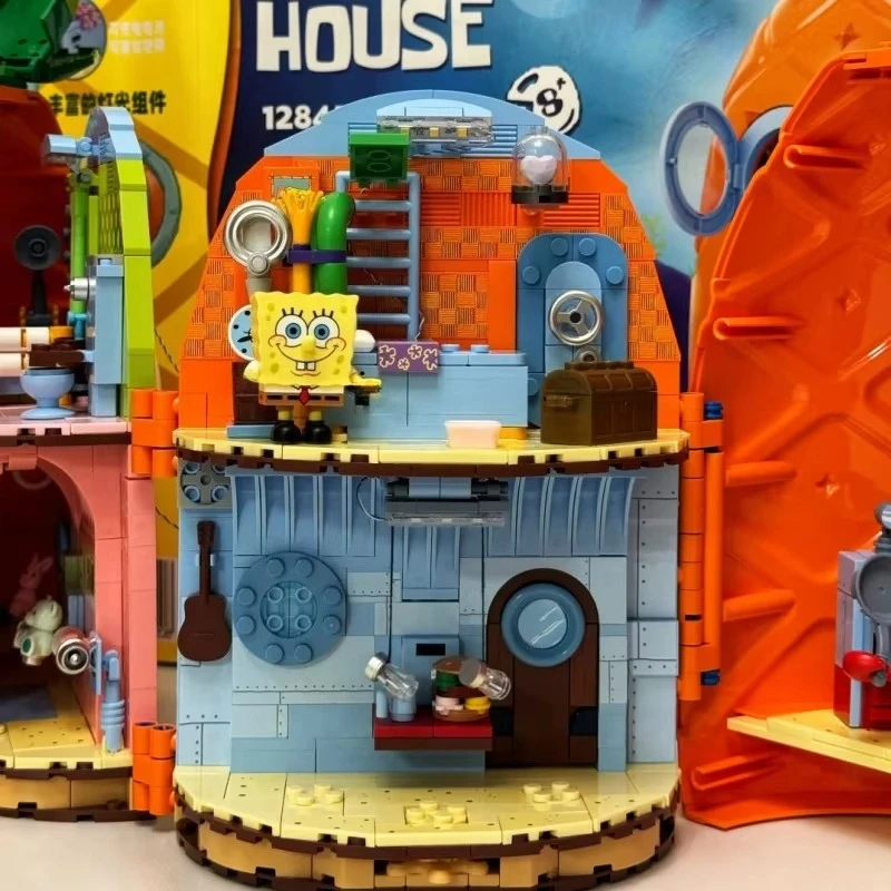 AREA-X SpongeBob SquarePants Series Pineapple House Stone Statue House The Krusty Krab Chum Bucket Assembled Model Ornament Gift