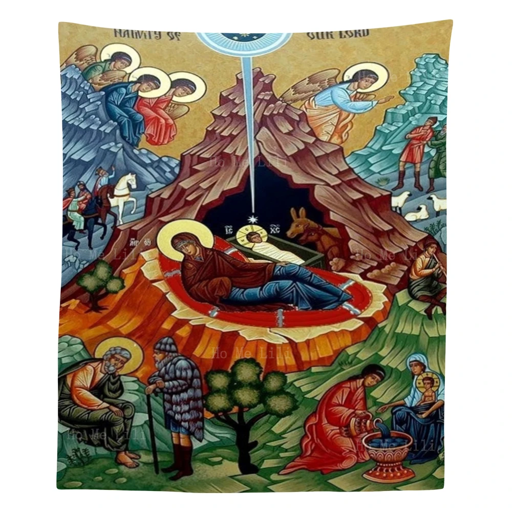 Greek Orthodox Dormition Of The Virgin Mary Mystery Incarnation Jesus Icon Tapestry By Ho Me Lili For Livingroom Wall Decor