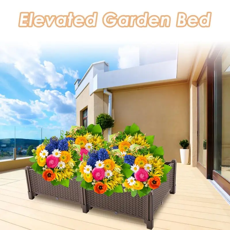 1Pcs Raised Garden Bed with Self-Watering & Drainage Hole Design Plastics Rattan Elevated Garden Bed For Garden Patio Balcony