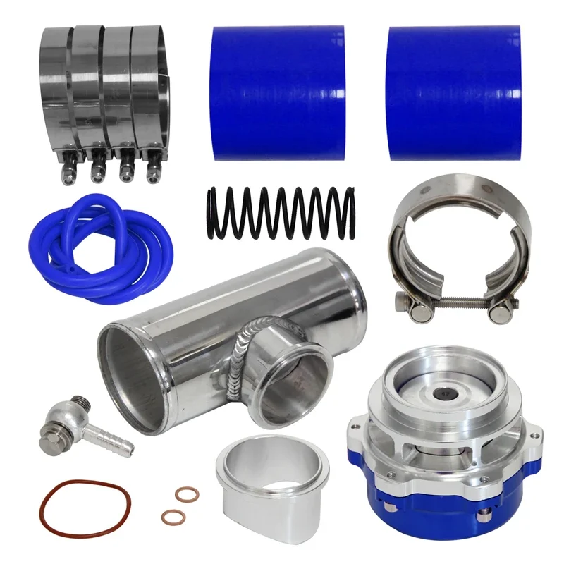 Black/Blue/Red 50mm 35PSI Boost V-Band Turbo Blow Off Valve with 3.0'' OD Flange Pipe Hose Kit