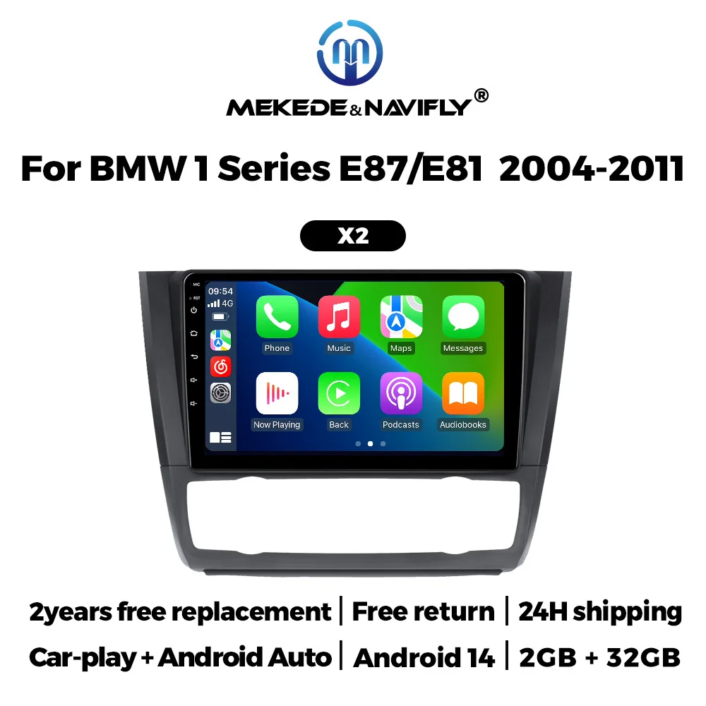 2Din CarPlay Autoradio Voor BMW 1 Serie E87 E81 E82 E88 2004 2005-2011 Android 14 Auto DVR Monitor Achteruitrijcamera Mediaspeler