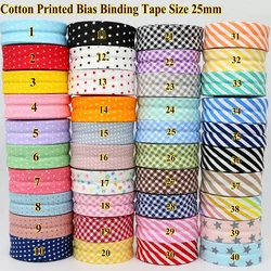 Single Fold Cotton Bias Binding Tape - Dotted and Striped Series  Edging Ribbon, size 25mm x 10m