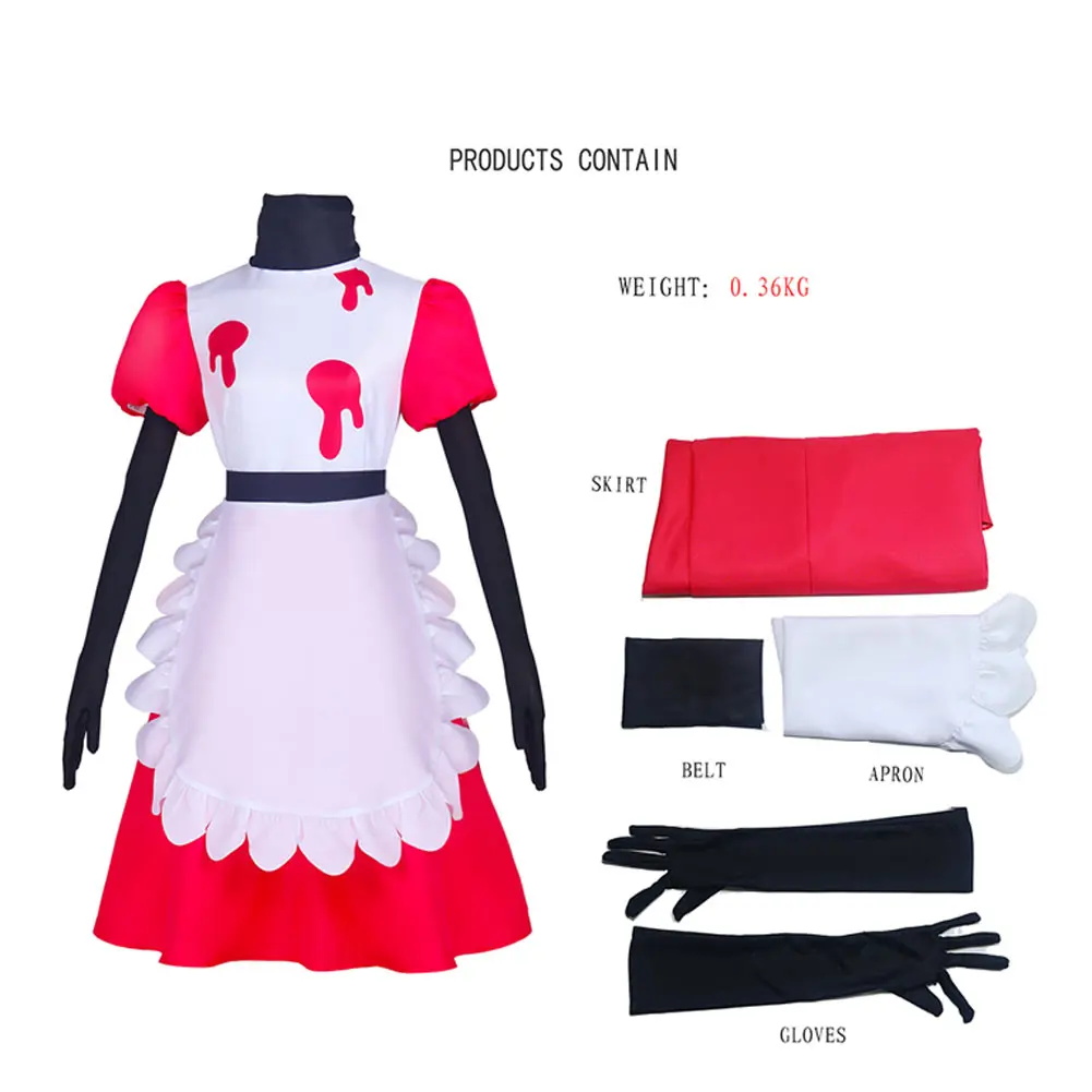 Niffty-Robe de Cosplay de Dessin Animé pour Femme et Fille, Costume de Carnaval d'Halloween, Ensemble de Gants et Tablier