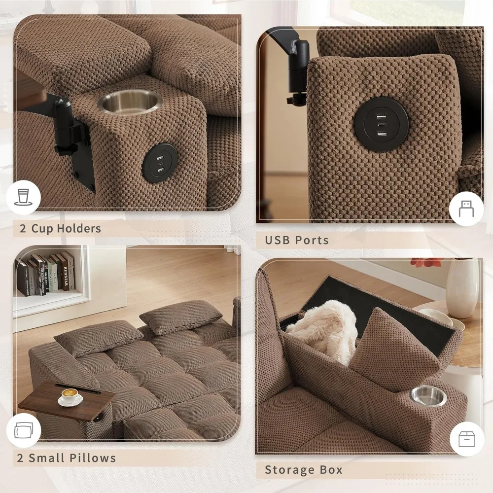 أريكة سرير قابلة للتحويل 3 في 1 مقاس 65 بوصة، أريكة سحب بحجم كوين، قماش شانيل حديث، 360 درجة °   طاولة جانبية دوارة، سهلة التجميع