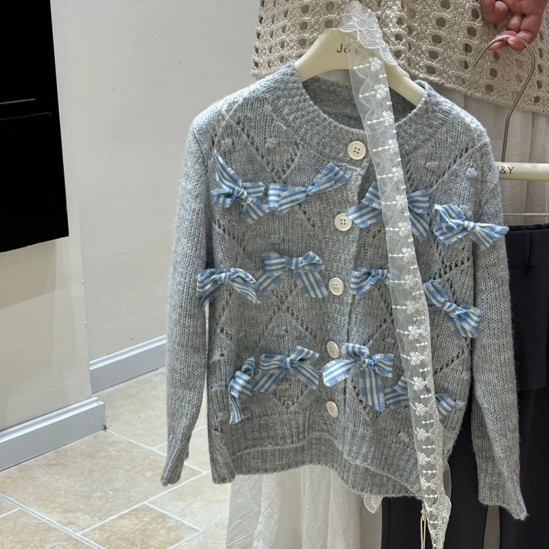 

2025 Autumn New Children's Design Butterfly Knot Decoration Knitted Sweater Jacket