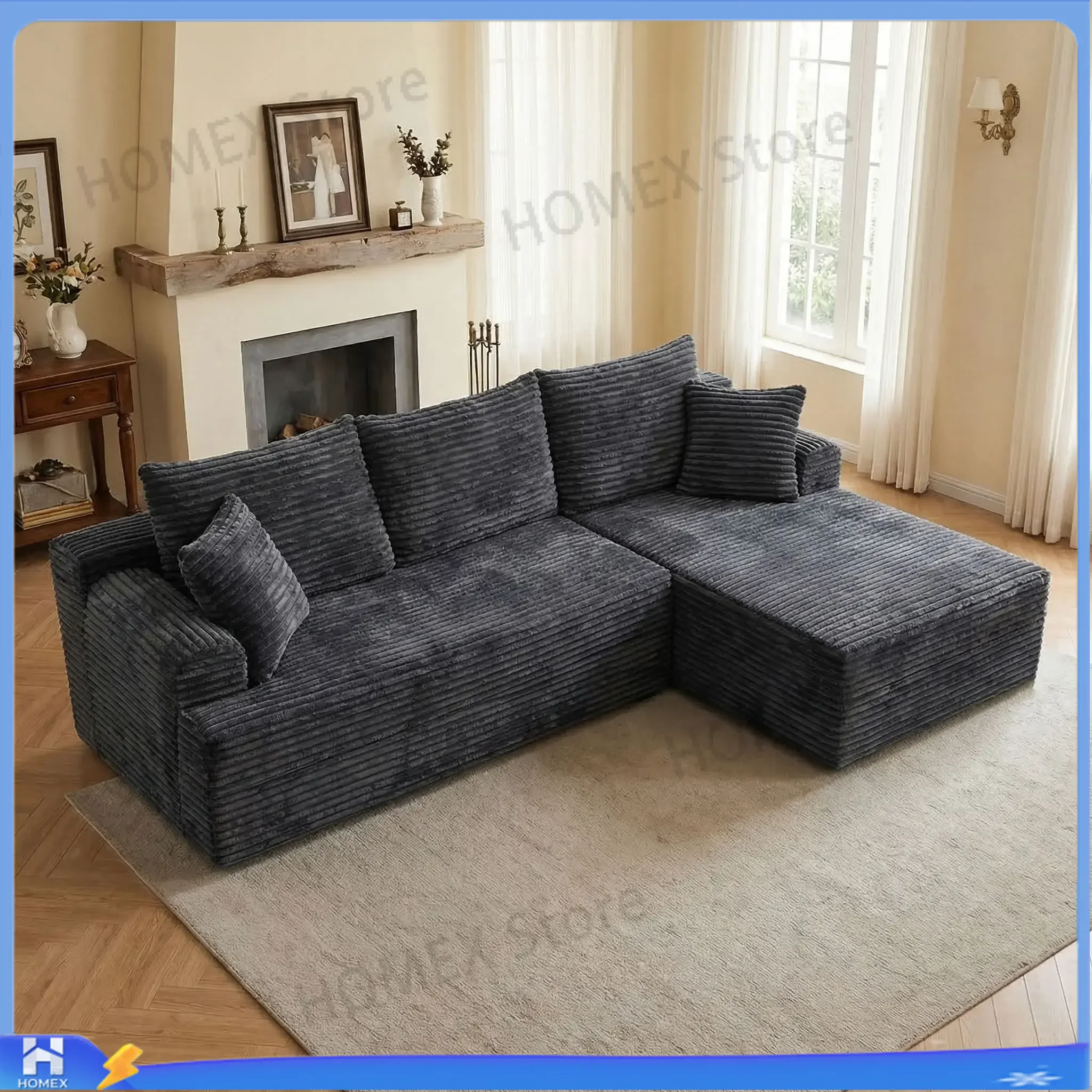 Large L‑Shaped Modular Corner 3‑Seater Chaise Sofa, Skin‑Friendly Ultra‑Soft Cloud Lounge Sofa with Removable Washable Covers