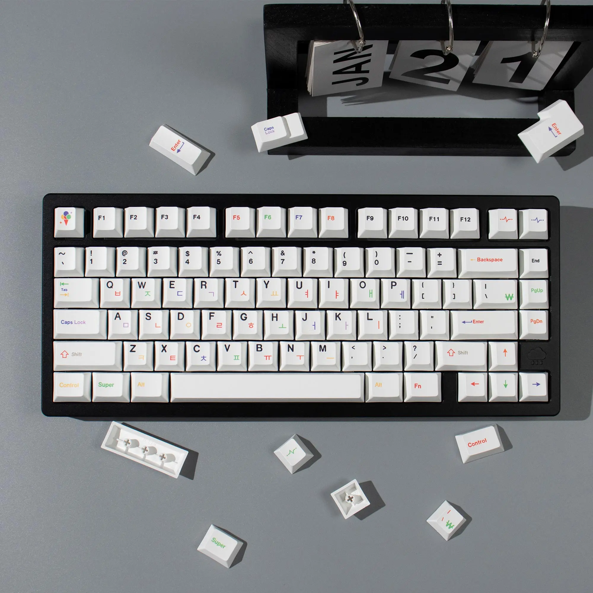 144 Keys Minimalism White Korean Keycaps Dye-Sub Cherry Profile PBT Keycaps for MX Switches Mechanical Keyboard 84 96