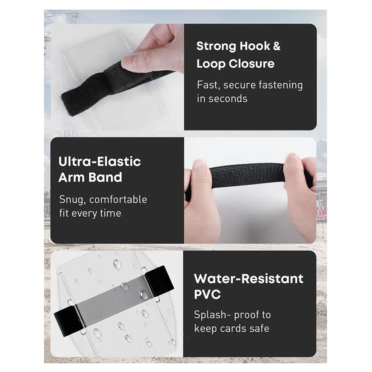Home Tool 10 Pack Arm Badge Holder for Men, PVC ID Badge Holder, ID Holder, Armband Badge Holder with Adjustable Elastic Arm Ban