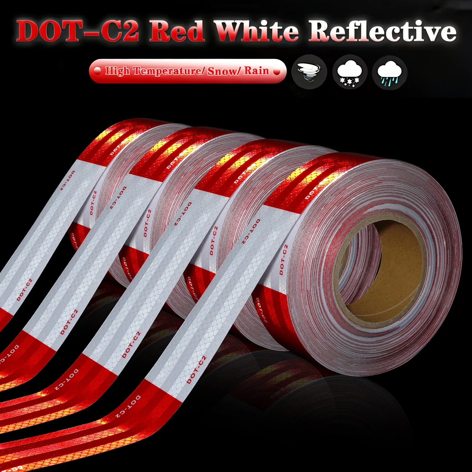 59.06/137.8Inch Dot-C2 USA CE Red White Reflective Tape Waterproof Film High Visibility Reflective Truck Warning Sticker Tape