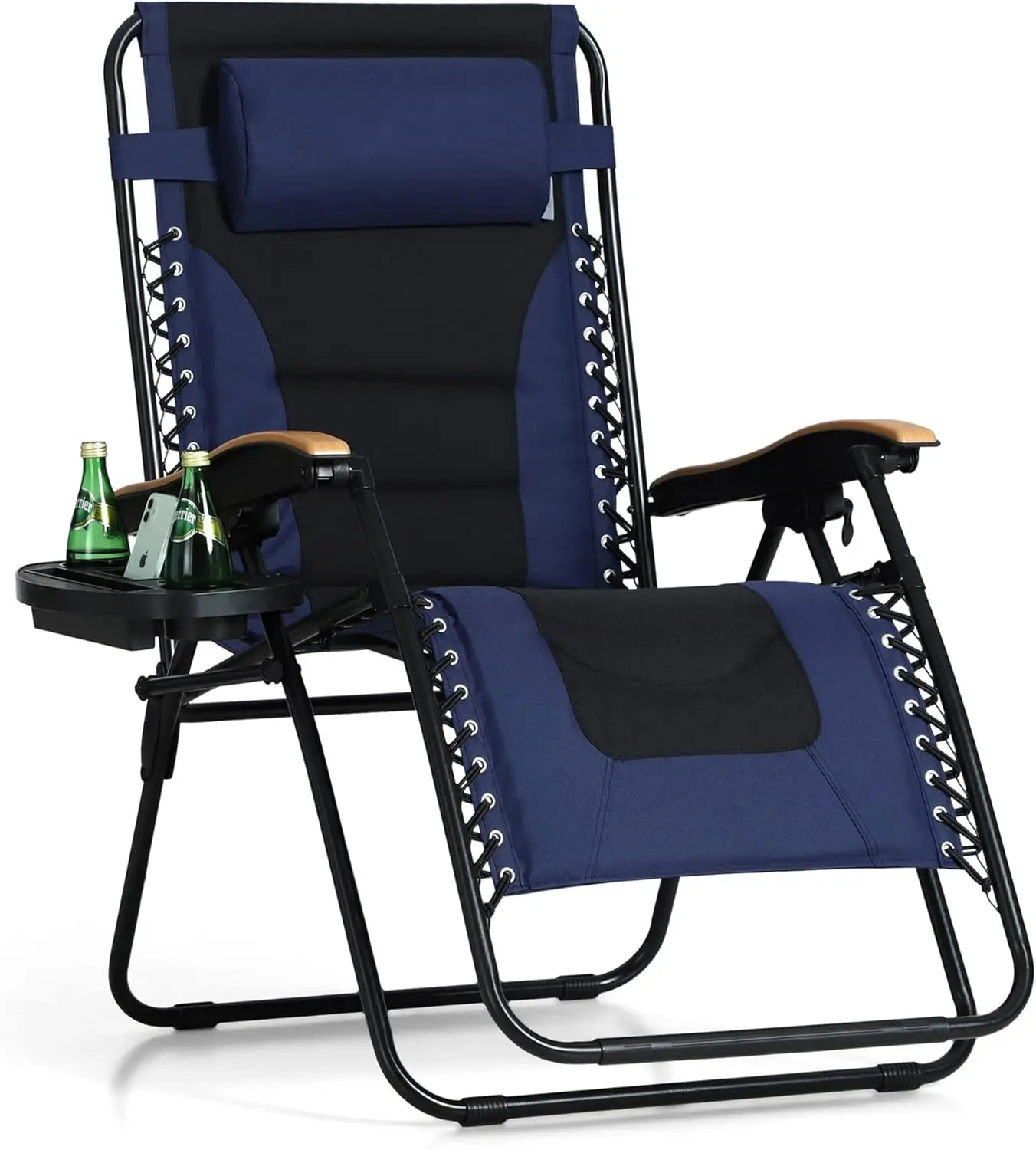 

Oversized Padded Zero Gravity Chair, Foldable Patio Recliner, 30" Wide Seat Anti Gravity Lounger with Cup Holder,