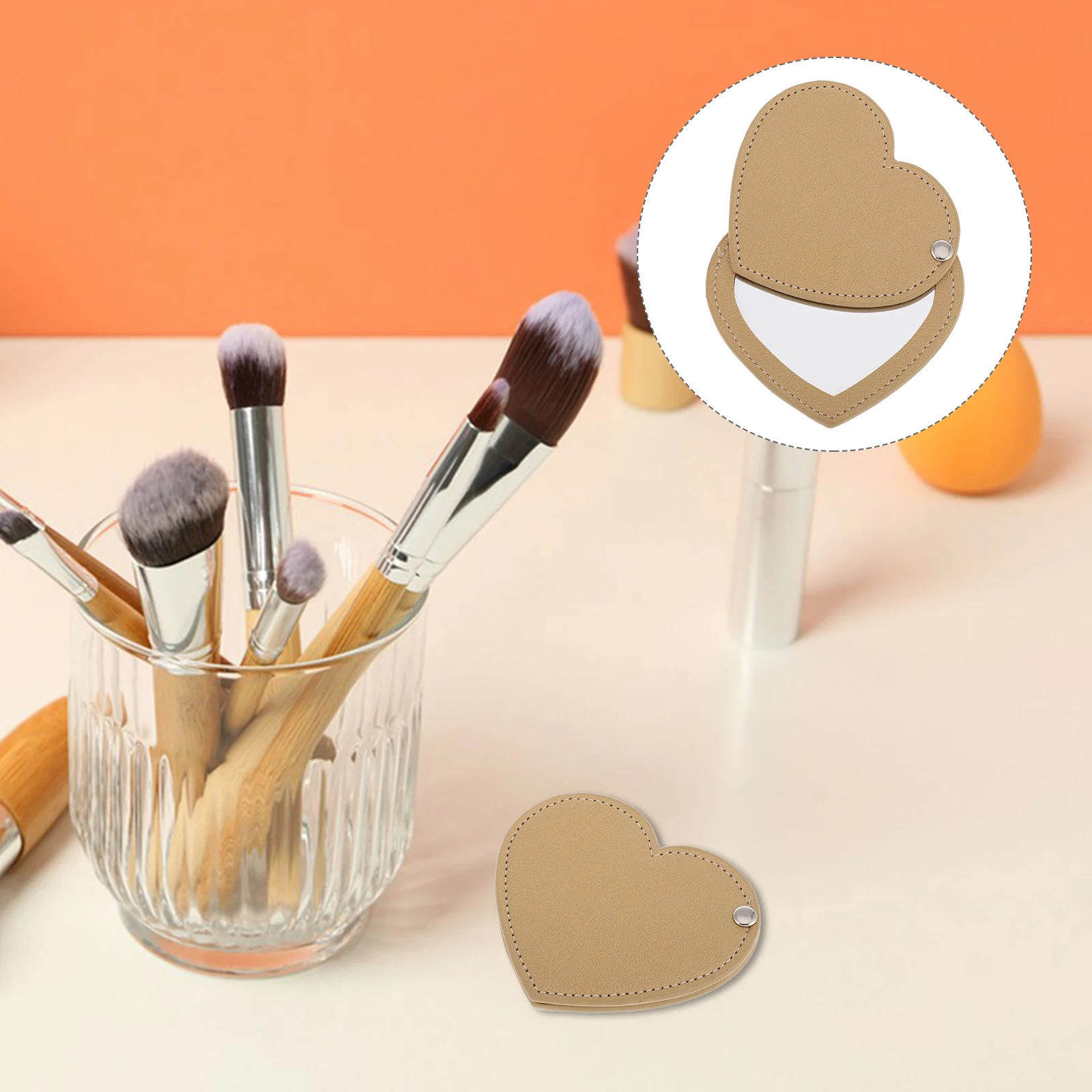 

Small Makeup Mirror for Purse Mini Compact Travel Heart-shaped Golden Metal Miss