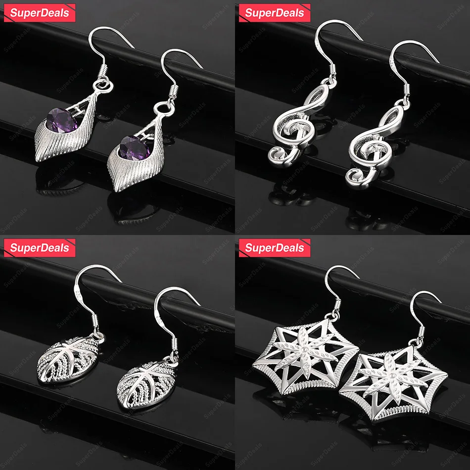 

SuperDeals 925 Sterling Silver Musical Note Drop Earrings Women Fashion Elegant Jewelry Birthday Wedding Party Boutique Gift