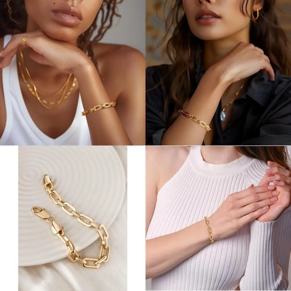 

Браслет-цепочка унисекс с зажимом из золота 14 карат, 5 размеров (6,5-9), многослойный ювелирный подарок для мужчин и женщин