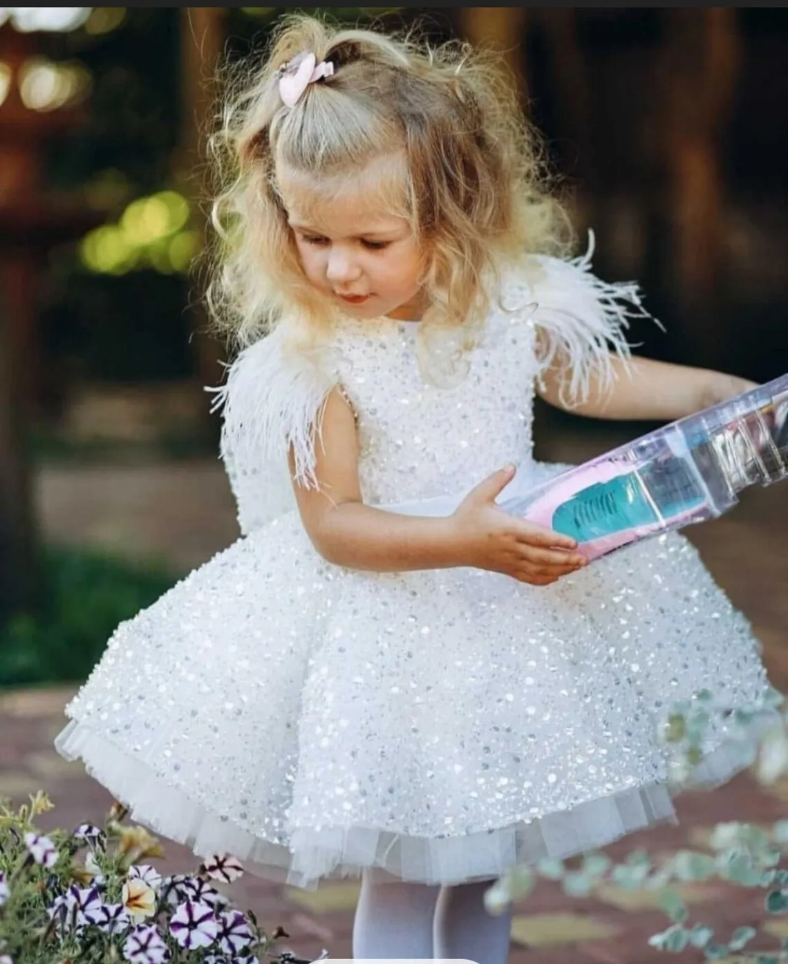 

New Baby Girls Birthday Dress White Tulle Glitter Sequins Wedding Party Gown Special Ceremony Vestido Infantil Clothing