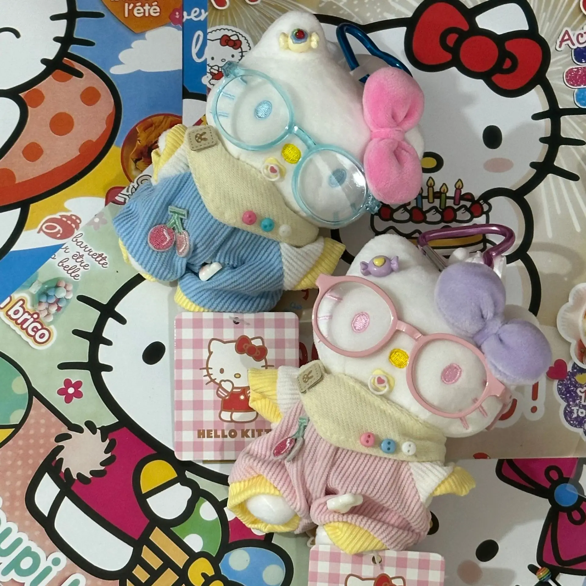 Olá kitty bebê em rastejando roupas conjunto chupeta chaveiro de pelúcia pingente dos desenhos animados grânulo corrente chaveiro decoração presente