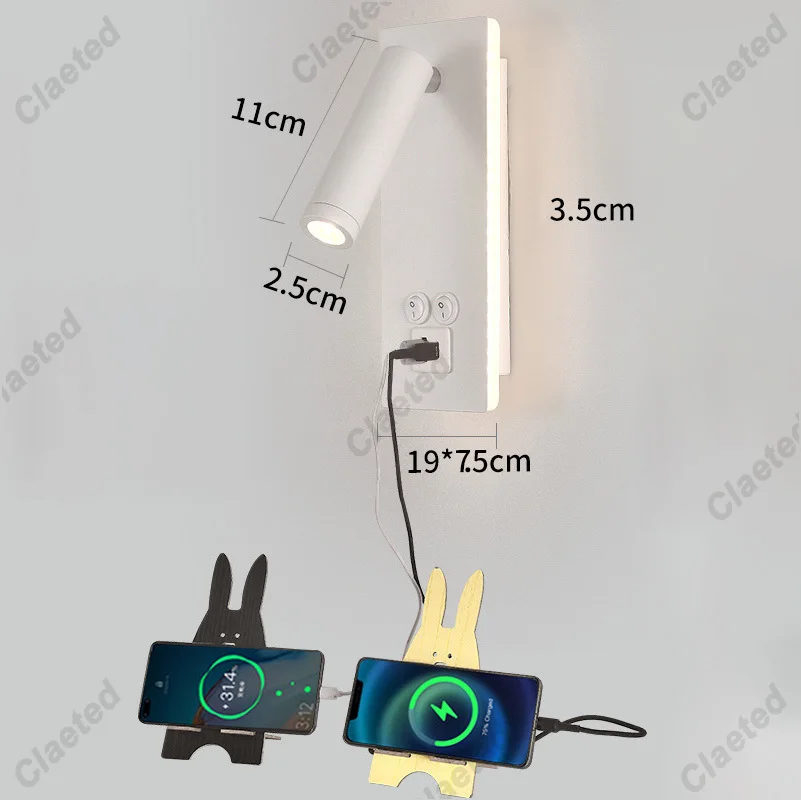 Creatieve Led Zwart-Wit Draaibare Wandlamp Usb Oplaadbare Slaapkamer Bed Leeslamp Woonkamer Keuken Wandlamp