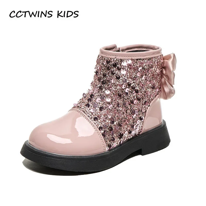 Girls Princess Boots Autumn Winter Toddler Kids Fashion Brand Middle Calf Boots Children High Top Glitter Bowtie Shoes Soft Sole