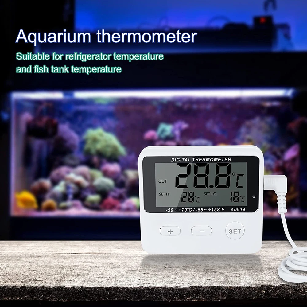 Digital Refrigerator Thermometer Freezer Thermometer Aquarium Water Tank Meter High Low Temperature Alarm with Extranal Sensor