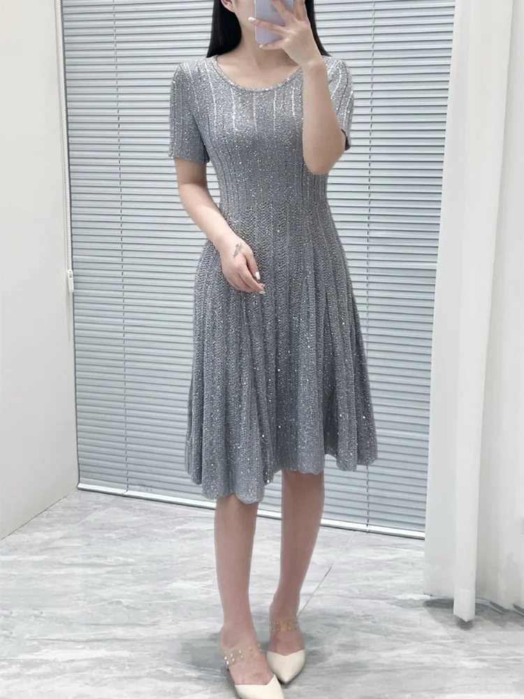 Ele rond Ne ort Sve Dr iny paillettes broderie lourde Version haut de gamme jupe trapèze trajet Sle été Dr