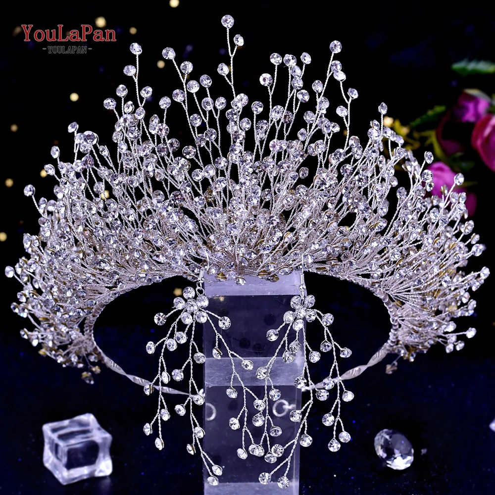 TOPQUEEN Luxury Bridal Crown Rhinestones Tiaras Bride Headband Wedding Hair Accessories Pageant Diadem Women Headdress HP193P