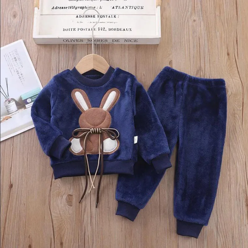 New Kids Flannel Pajama Sets Winter Christmas Pyjamas For Children Thick Warm Cartoon Sleepwear Girls Boy Casual Home Suit 0-5Y