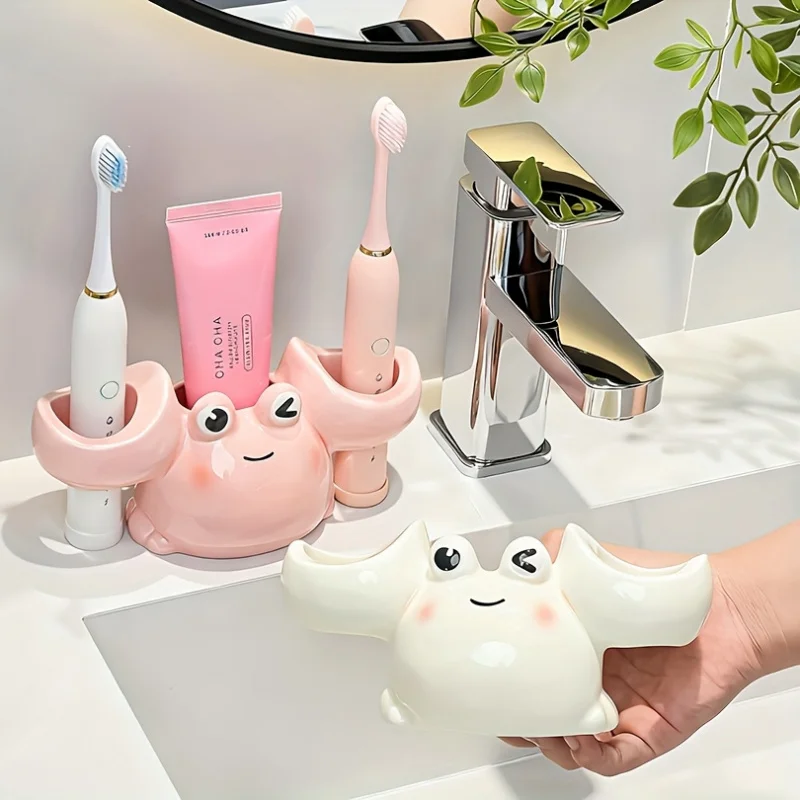 Cartoon Crab Ceramic Toothbrush Holder, Bathroom Sink Storage for Toothbrush & Toothpaste, Match with Soap Dispenser