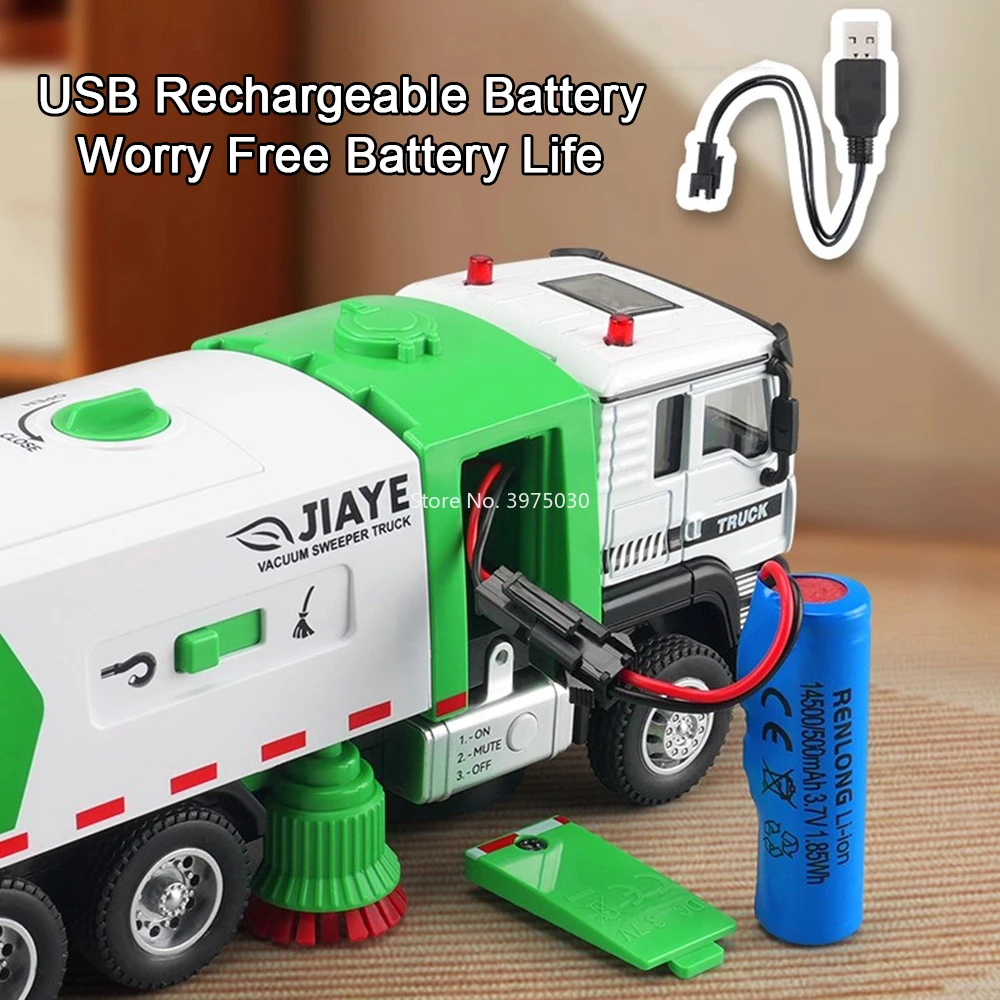 1:50 스케일 진공 청소기 장난감 자동차 미니어처 모델 합금 다이캐스트 라이트 음악 엔지니어링 차량 어린이 어린이날 선물