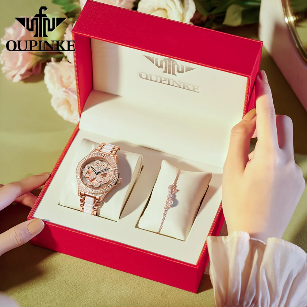 OUPINKE 3279 Womens Watch Luxury Automatic Mechanical Watch﻿ 50M Waterproof Tungsten Steel Watches For Woman Dial Gift