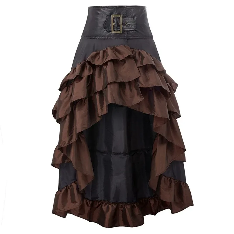 Cosplay Vintage Steampunk Dress Victorian Medieval Ruffled Satin Lotus Trim Gothic Skirts Women Corset Skirt Pirate Costumes