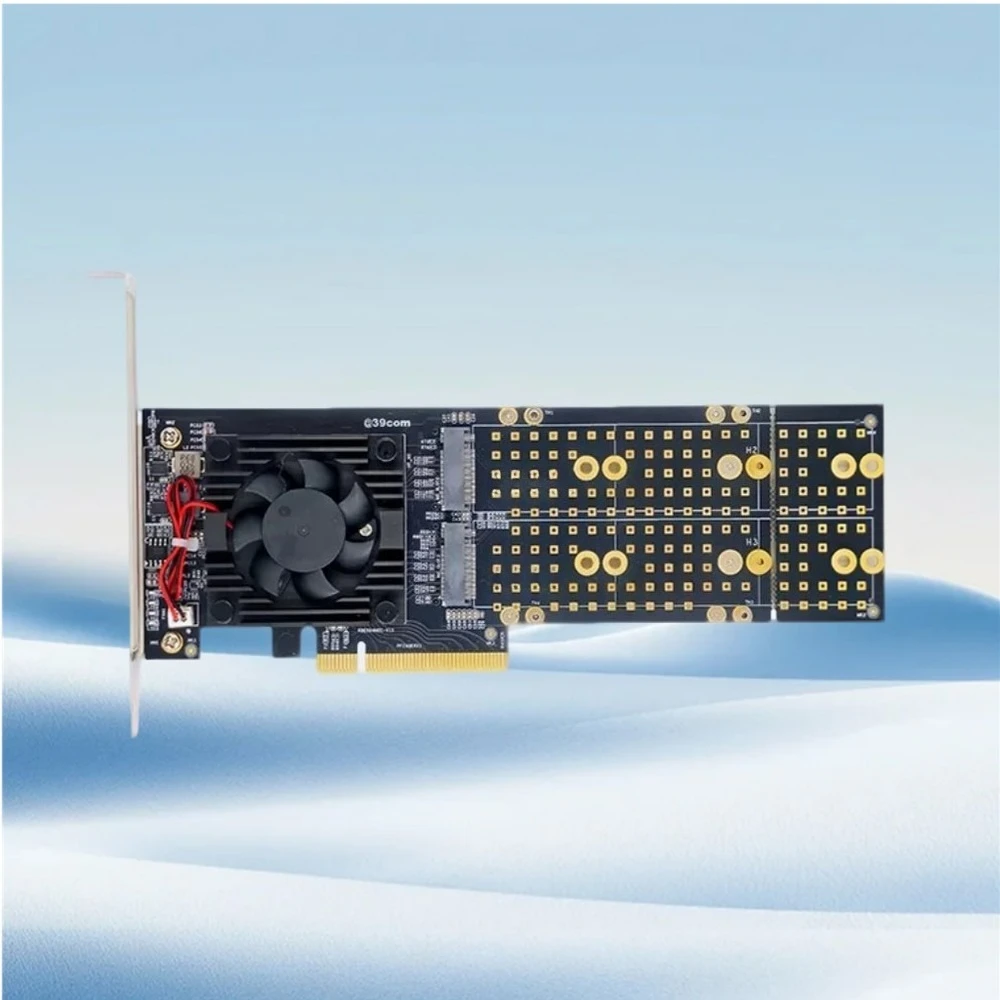 PCIe 3.0 x16 to 4x M.2 NVMe Adapter, PLX8747 No Bifurcation, Quiet Passive Cooling, Full/Low Profile